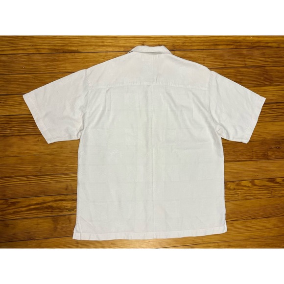 Tommy Bahama Loop Collar Men Short Sleeve Hawaiian Shirt Beige 100% Silk Large - Picture 8 of 8